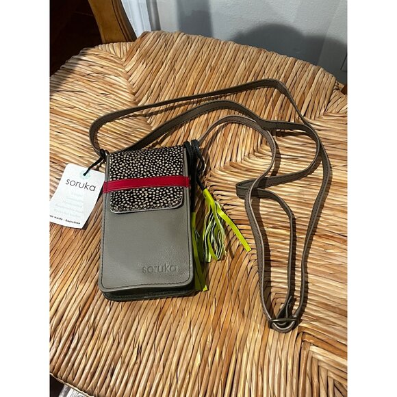 NWT New Soruka Recycled Leather Crossbody Phone Bag · Handmade Woman Small Cell - Picture 8 of 13